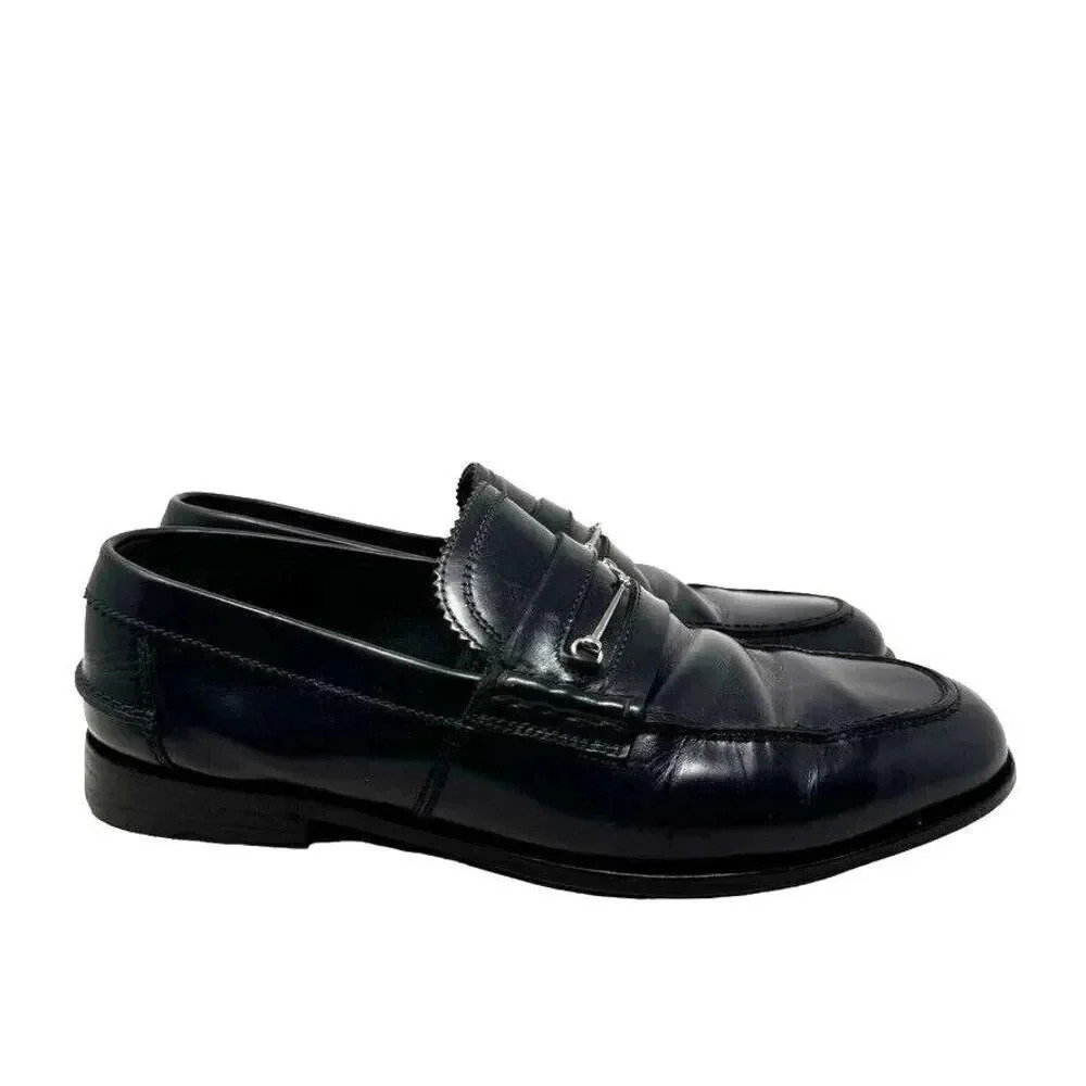 Gucci Mens black smooth leather horsebit loafers shoes size 8.5 - Picture 3 of 14